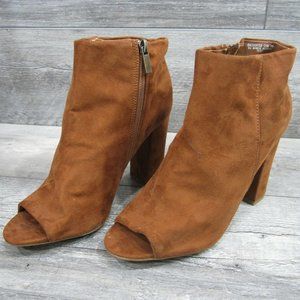 Bamboo Brown Booties Suede Peep Encounter Size 10